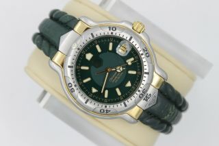 Tag Heuer Wh5153 Mens Green Leather 18k Gold 6000 Automatic Professional Watch