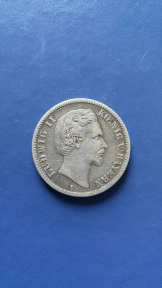 1876 - D German States Bavaria 2 Mark Silver Coin Ludwig Ii