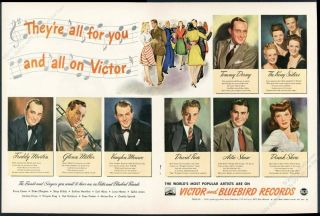 1944 Glenn Miller Artie Shaw Dinah Shore Etc Art Victor Bluebird Records Ad