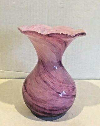 Alum Bay Studio Art Glass Vase Pink Purple Swirl 13 Cm Label Retro Isle Of Wight