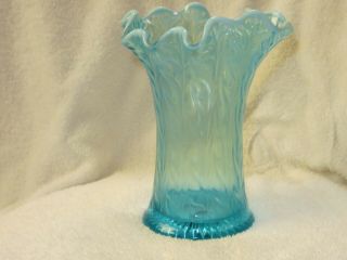 Vintage Fenton Fern,  Blue Opalescent Art Glass Ruffled Vase Depression Glass