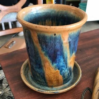 Brown And Blue Drip Glaze Hand Made Indoor Planter