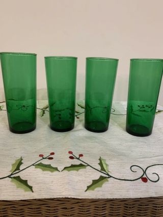 Set Of 4 Anchor Hocking Forest Green Glasses Tumblers 12oz.