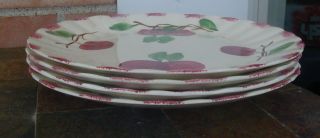 Blue Ridge Southern Potteries 4 Hand Painted Apple Dinner Plates 10 "