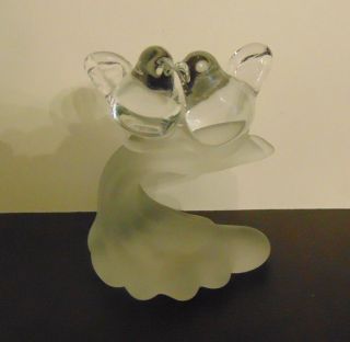 Lovebirds Handblown Crystal Clear & Frosted Art Glass Figurine 3 - 1/2 "