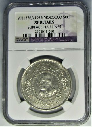Morocco 500 Francs - 1956 - Ngc Xf Details - Surface Hairlines - Silver - Bwb - 621