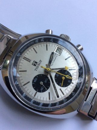 Tissot Navigator Automatic Chronograph Watch White Dial 1970s Watch