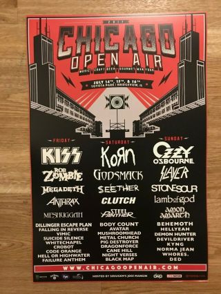 2017 Chicago Open Air Festival Kiss Korn Ozzy Osbourne Godsmack Concert Poster