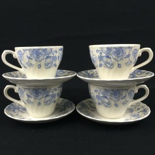 VTG Set of 4 Cups 6 Saucers Churchill English Tableware Blue Flowers Cream Edge 2