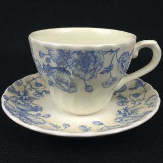VTG Set of 4 Cups 6 Saucers Churchill English Tableware Blue Flowers Cream Edge 3