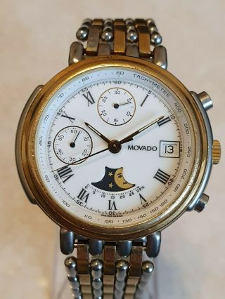 Movado 18k Yellow Gold Automatic Chronograph Date Moon Phase Watch