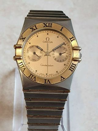 Omega Constellation Day Date Manhattan Steel 18k Yellow Gold Watch