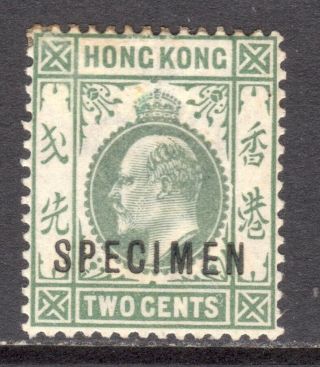 Hong Kong 1903 Kevii 2c Dull Green Wmk Crown Ca Specimen,  Sg 63s