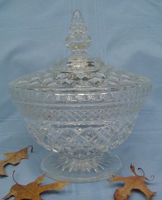 Vintage Anchor Hocking Wexford Clear Glass Pedestal Candy Dish Bowl With Lid