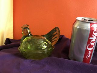 Vintage Green Glass Hen On Nest Covered Dish Bowl