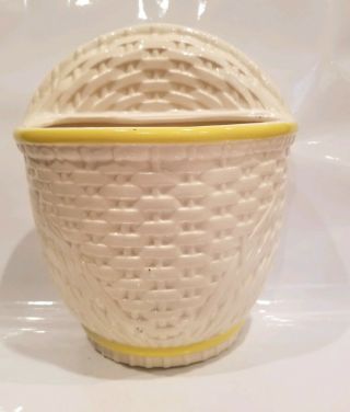 Vintage Haeger Yellow White Pottery Ceramic Wall Pocket Planter Usa Basketweave
