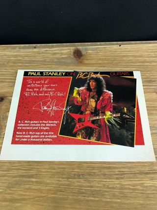 1986 Vintage 5.  5x8 Print Ad For B.  C.  Rich Guitars Paul Stanley,  Kiss Warlock,