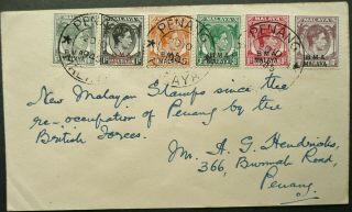 Bma Malaya 20 Oct 1945 Postal Cover With 30c Rate Sent Locally In Penang - See