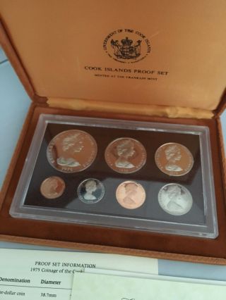 1975 Cook Islands 7 - Coin Proof Set With Velvet Gift Box,