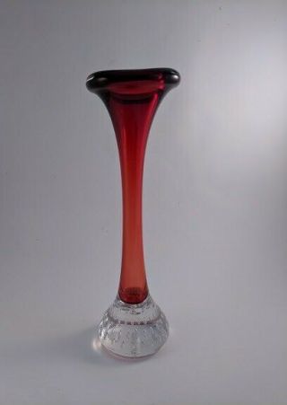 Tall Vintage Aseda Ruby Red Jack In The Pulpit/bone Glass Vase