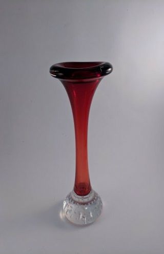 Tall Vintage Aseda Ruby Red Jack in The Pulpit/Bone Glass Vase 2
