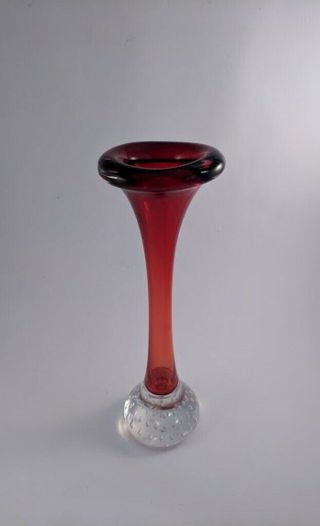 Tall Vintage Aseda Ruby Red Jack in The Pulpit/Bone Glass Vase 3