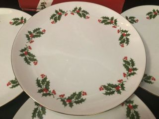 Set of 4 Kashima Christmas Holly Fine Porcelain Japan Dinner Plate Set NIB 2