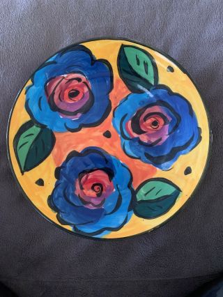 Mary Rose Young 1995 Art Studio - Hand Crafted Pottery - Rose Plate 7 3/4” Signed