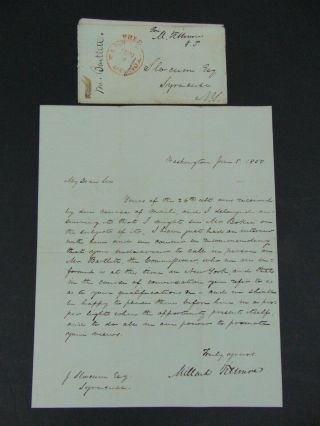C.  1850 Millard Fillmore Autograph Letter Signed W Stampless Frank Cover Als