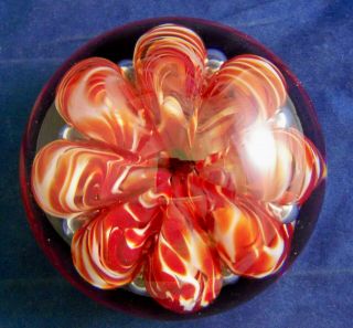 Vintage 1988 Joe Rice Art Glass Paperweight - Red White