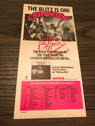 1984 Vintage 5.  25x11 Album Promo Print Ad For Krokus The Blitz Is On,  Tour Dates