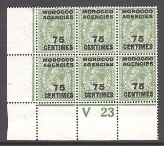 Morocco Agencies 1922 French Currency V23 9d.  Control Block Of Six 4 Stamps Um