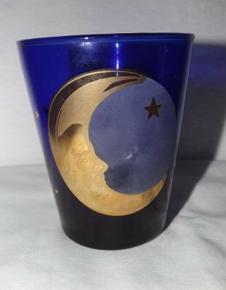 Cobalt Blue & Gold Celestial Moon & Stars Glass Tumbler By Culver