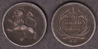 1868 Guatemala Silver 1/4 Real - - - Fsce