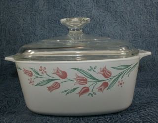 Corning Ware Casserole Dish Bowl With Lid A 7 C Pink Tulips Floral - 1.  5 L
