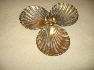 Vintage Stangl Pottery Antique Gold/turquoise Three Shell Dish 3781/22 Kt