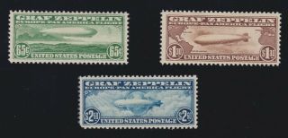 Us C13 - C15 Graf Zeppelin Airmail Set Vf - Xf Og H Scv $1060
