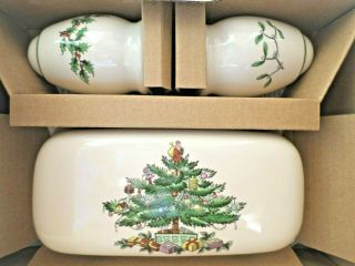 Spode Christmas Tree Butter Dish With Salt And Pepper Shaker Box Set