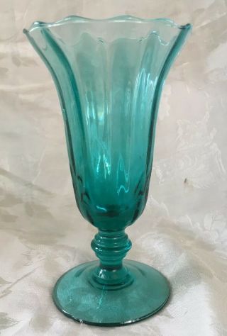 Vintage Petal Swirl Teal Ultramarine Vase 5 3/4” Footed Vase