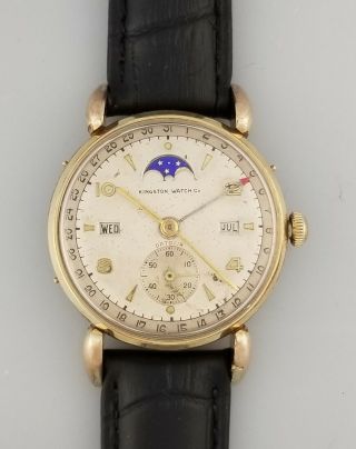 Vintage Kingston Datofix Triple Date Moonphase Wrist Watch Record 107c Serviced