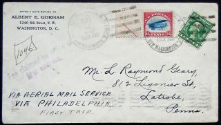 Rare Aamc 101b,  Sc C3,  May 15,  1918 First Flight Cover Wash D.  C To Philadelphia