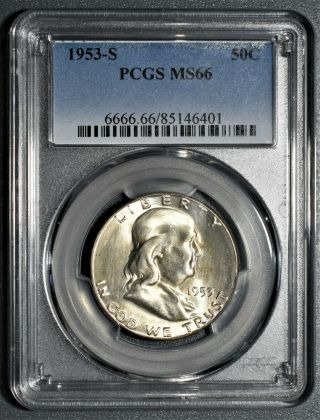 1952 - S Franklin Silver Half Dollar,  Pcgs Certified Ms 66,  Ld36