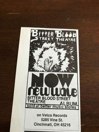 1978 Vintage 3x5.  5 Album Promo Print Ad For Bitter Blood Street Theatre Wave