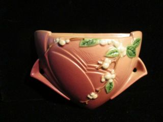 Vintage Roseville Art Pottery Wall Pocket Pink Snowberry Iwp - 8