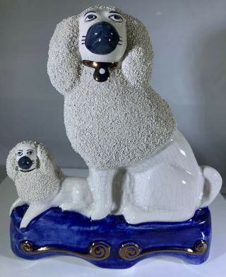 Vintage Staffordshire Ware England Poodle Dog Figurine Confetti/blue Base