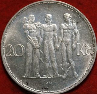 1933 Czechoslovakia 20 Korun Silver Foreign Coin 2
