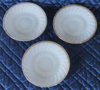 Vintage Fire King White With Gold Trim 3,  Saucers Oven Ware,  6 " Round