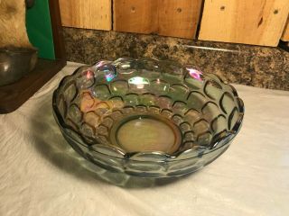 Vintage Iridescent Carnival Glass Round Serving Bowl With Scalloped Edge