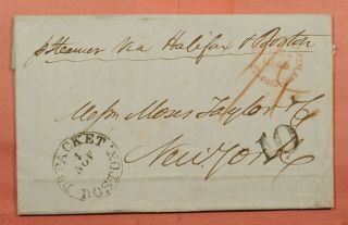 1860 Newfoundland Stampless F/l Steamer To Usa Ship Boston Br.  Packet