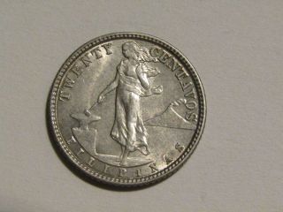 Philippines 1929 - M 20 Centavos Silver Au Coin